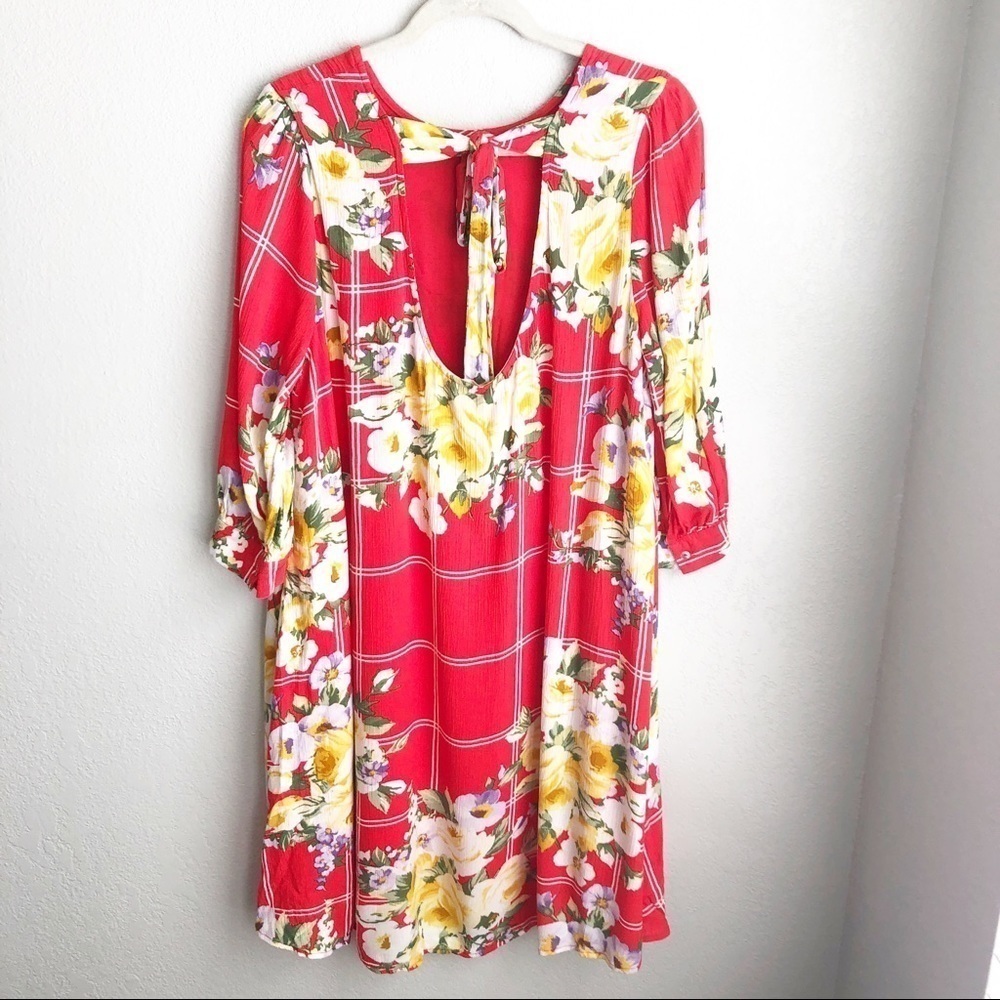 Oddy mixed print pink floral open back boho dress 1X NWT catalog boutique